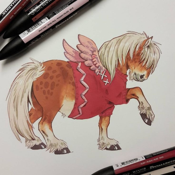 Лошадь рисунок маркерами