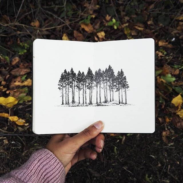 Рисунки в скетчбук лес