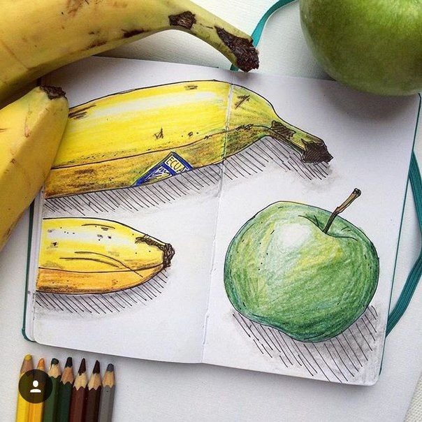 Рисунки для скетчбука легко фрукты