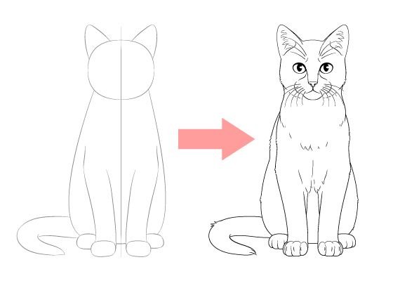 Сидячая кошка рисунок