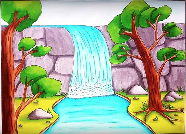 Рисование водопада для детей