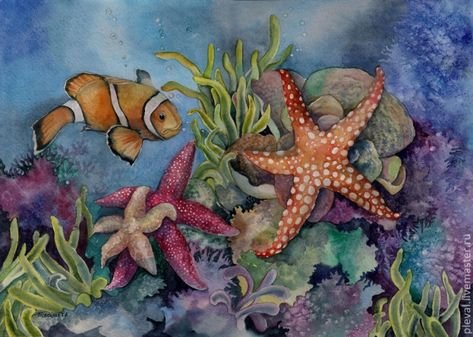 Морской мир акварелью
