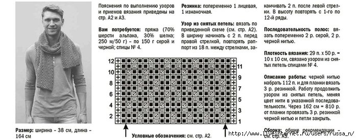 Шарф мужской схема вязания спицами схемы