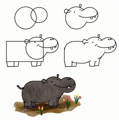 Как нарисовать бегемота для детей поэтапно
