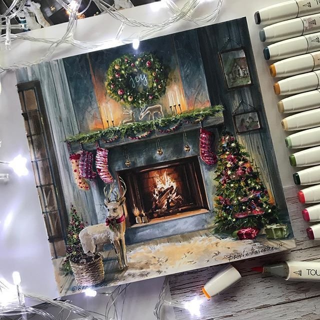 Новогодний камин маркерами