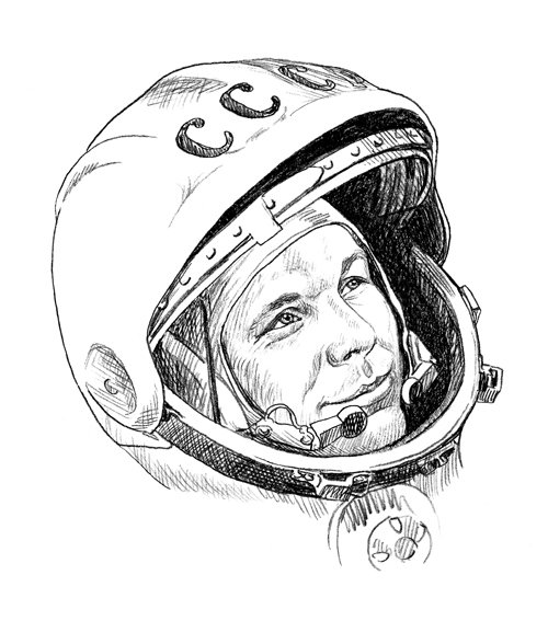 Юрий Гагарин черно белые
