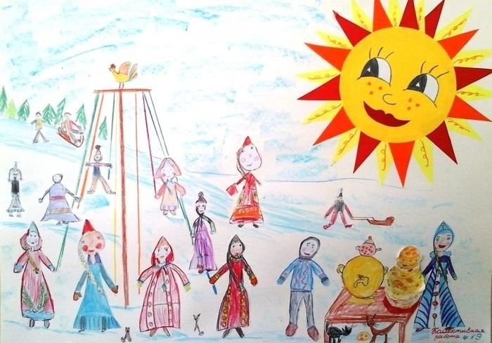 Масленица детские рисунки