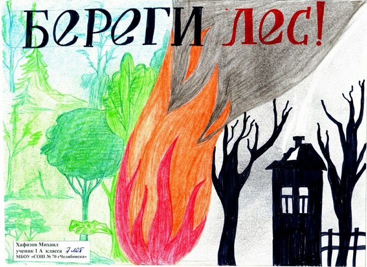 Рисунок на тему береги лес от пожара