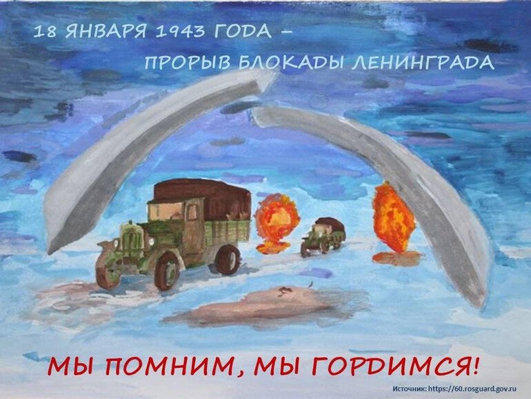 Прорыв блокады Ленинграда дорога жизни рисунок