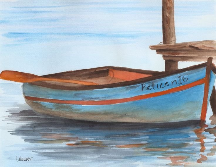 Лодка на воде рисунок