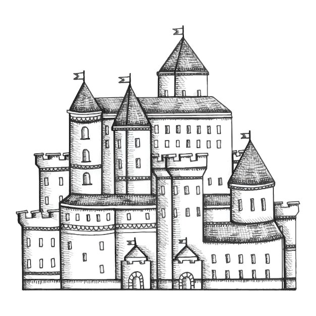 Романский замок средневековья рисунок
