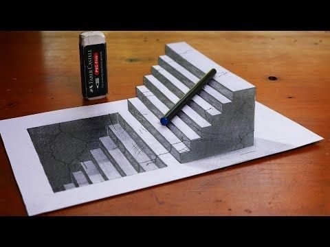 3д лестница рисунок карандашом