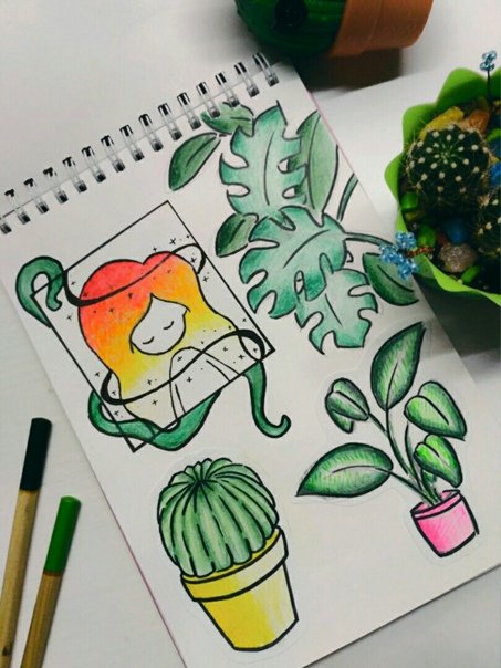Рисунки в зеленом цвете для скетчбука