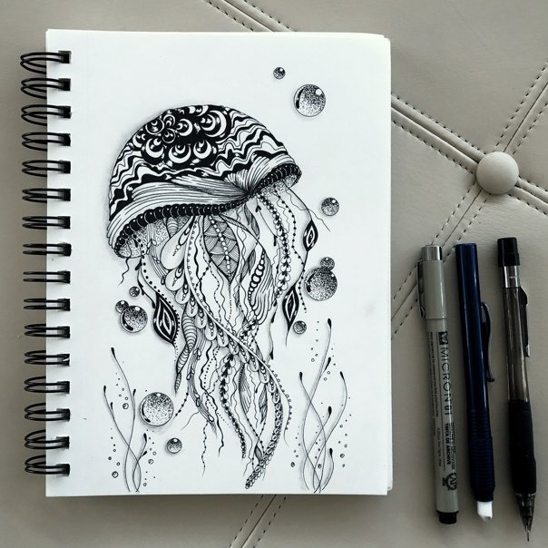 Рисунки чёрной гелевой ручкой