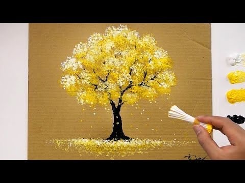 Дерево красками и ватными палочками