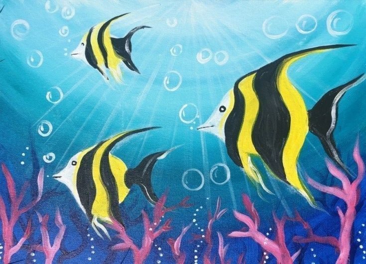 Рисование красками подводный мир