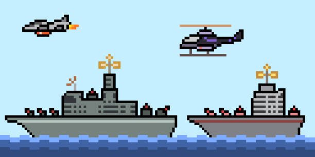 Пиксельный военный корабль