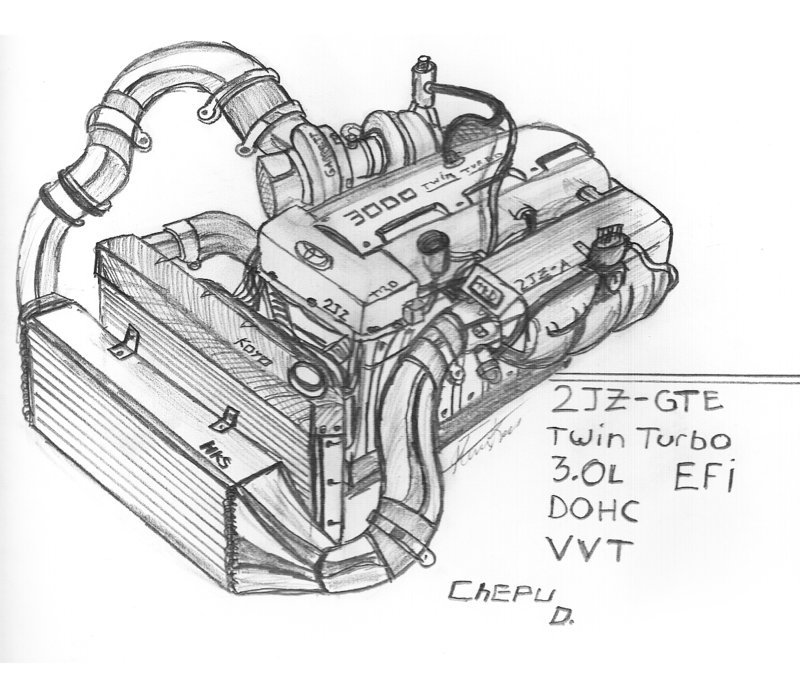 Чертеж двигателя 2 JZ ge