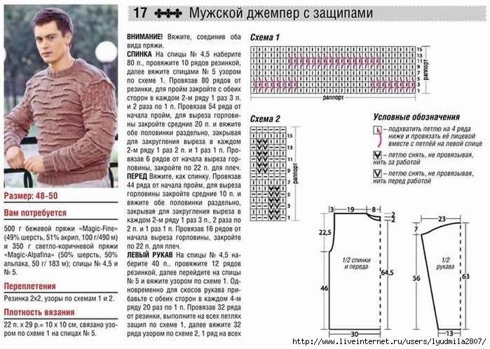 Красивые для вязания мужского свитера
