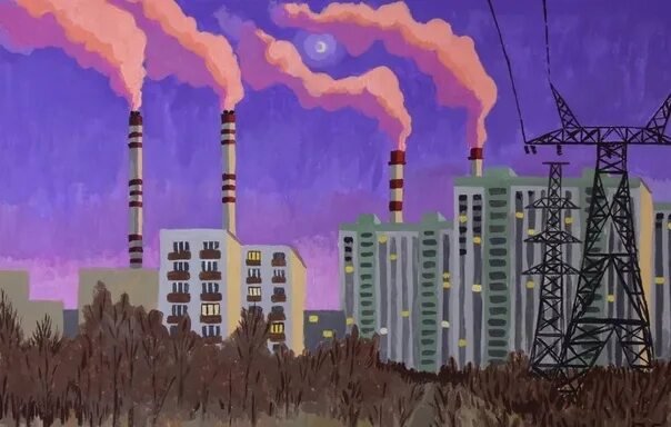 Промышленный пейзаж рисунок