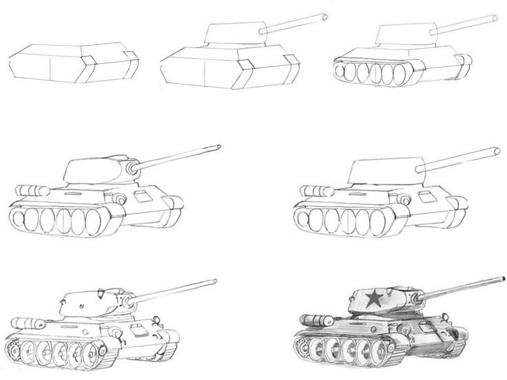 Рисунок танка т-34 карандашом для начинающих