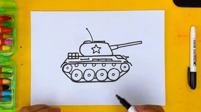 Танк рисунок для детей красками
