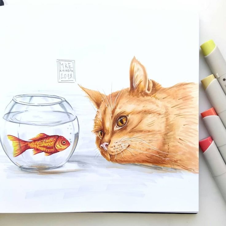 Животные скетч маркерами