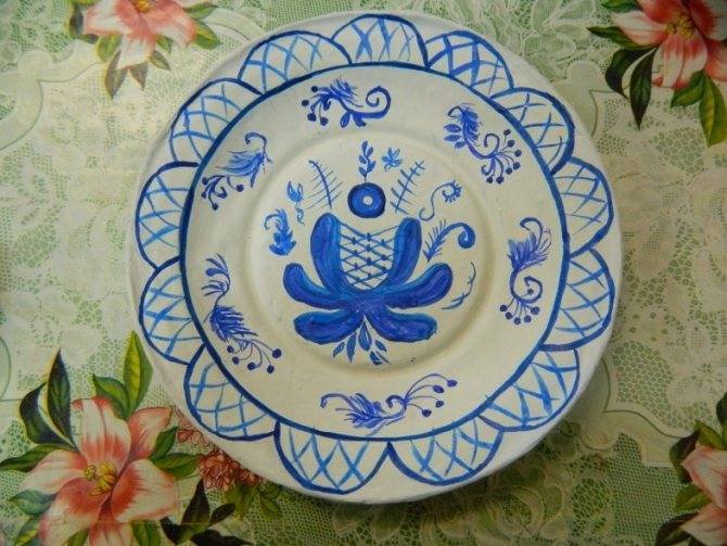 Рисование тарелка Гжель