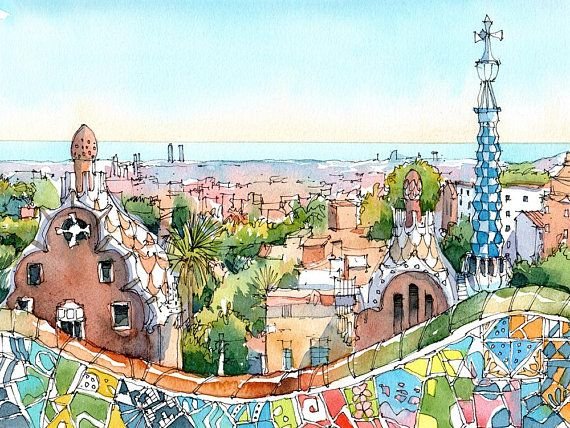 Гауди парк Гуэль зарисовки