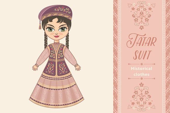 Кукла в татарском национальном костюме рисование