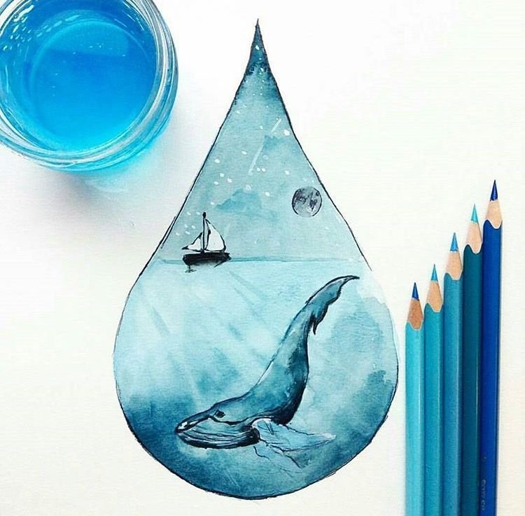Капли воды акварелью