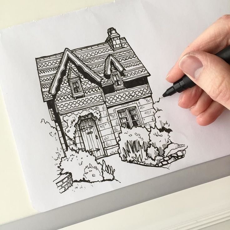 Скетчи домов ручкой