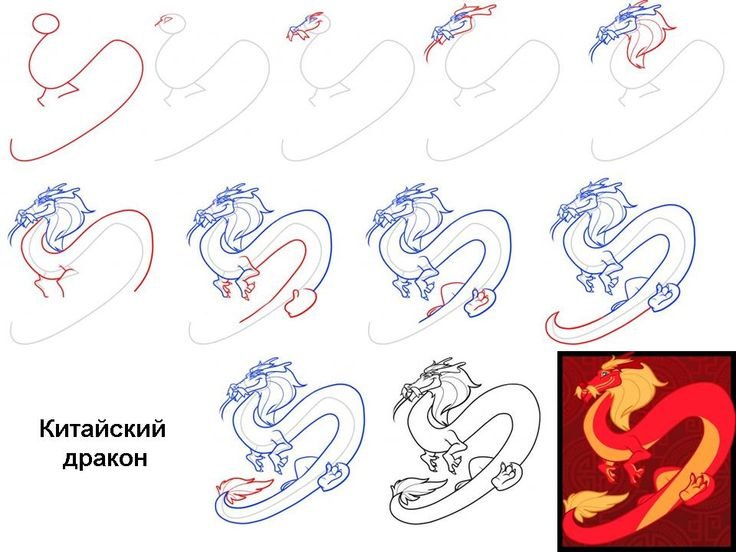 Поэтапный рисунок китайского дракона