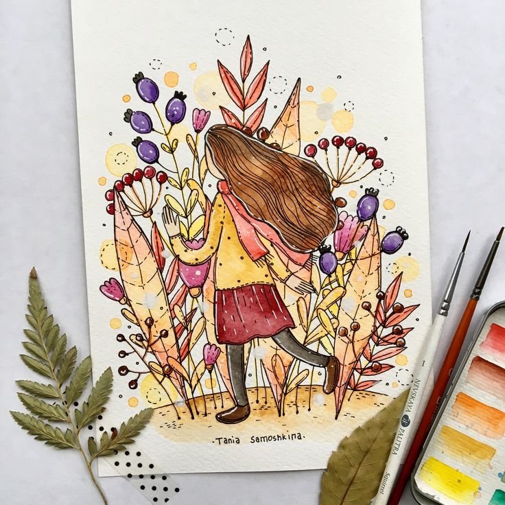 Акварельные рисунки для скетчбука