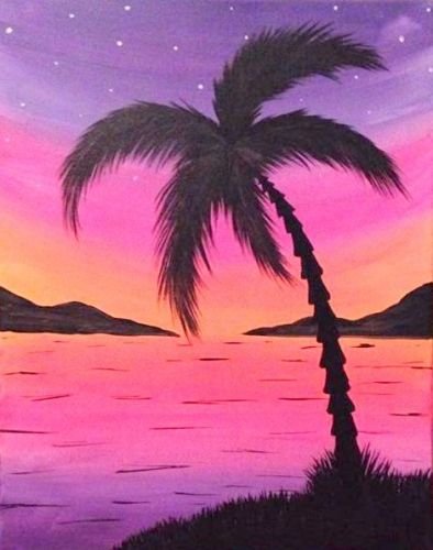 Пейзажи с пальмами гуашью