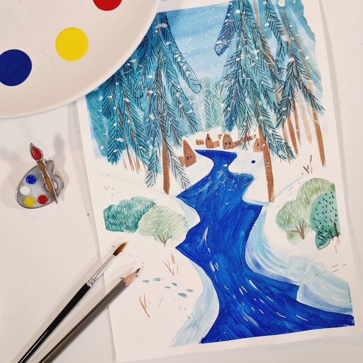 Рисуем зимний пейзаж с детьми