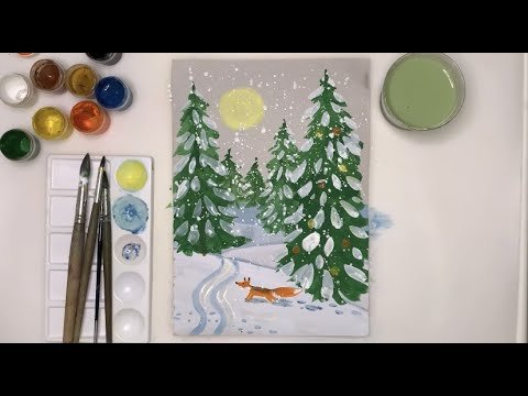 Красивые зимние поэтапно гуашью
