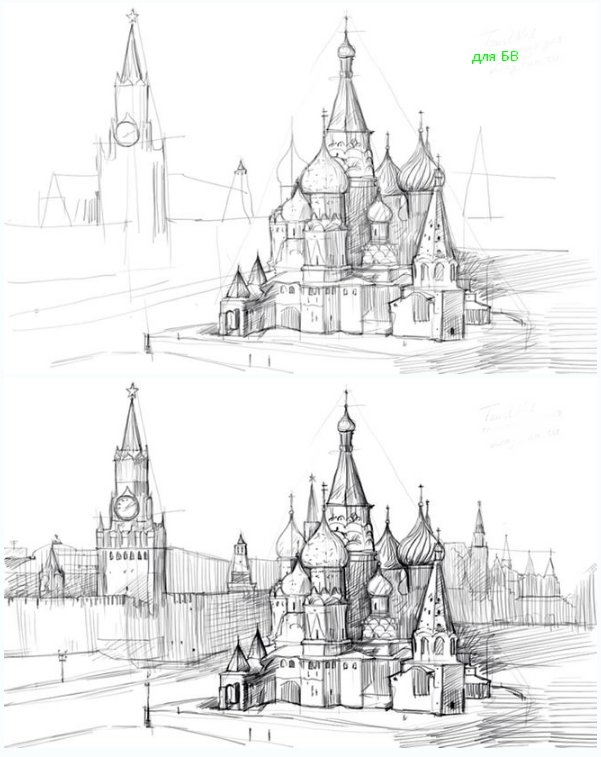 Кремль рисунок для детей карандашом