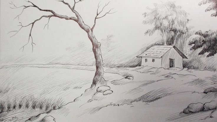Пейзаж рисунок карандашом