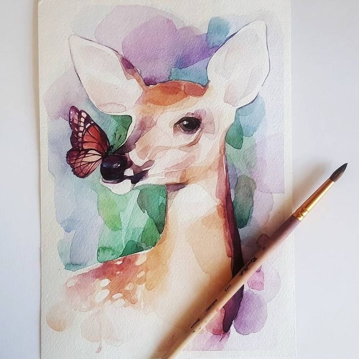 Рисунки животных акварелью
