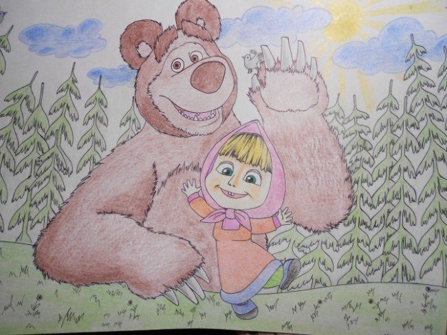 Маша и медведь рисунок карандашом