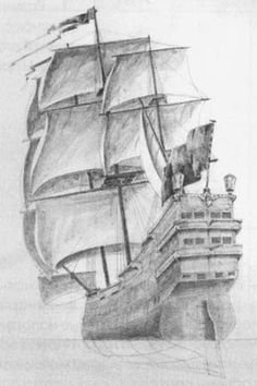 Парусник рисунок карандашом