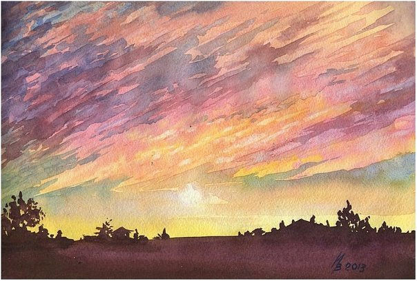 Пейзаж гуашью