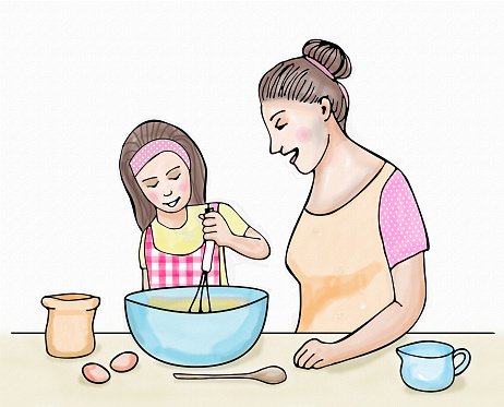 Мама с дочкой готовят рисунок