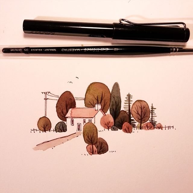 Рисунки коричневым маркером