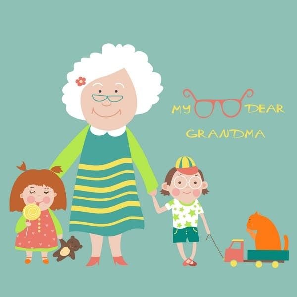 Рисунок старушки с внуками