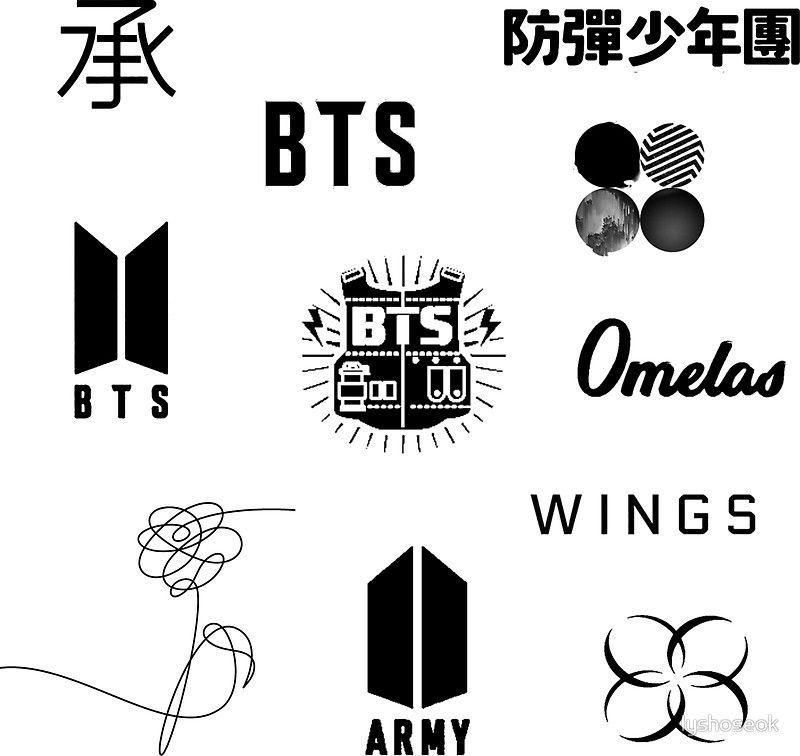 BTS Стикеры черно белые