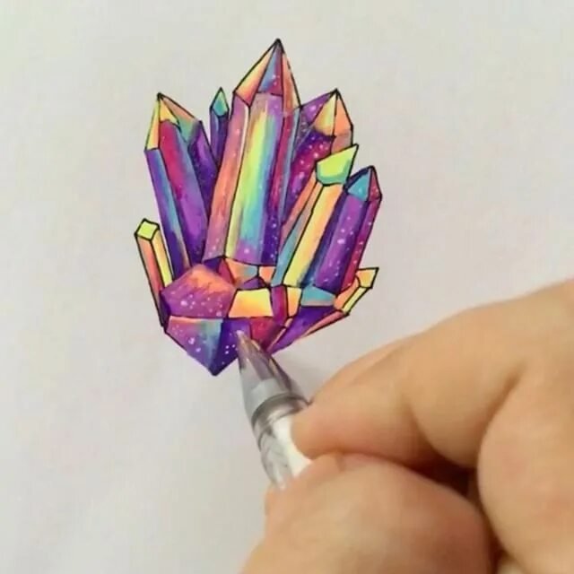 Кристаллы цветными карандашами