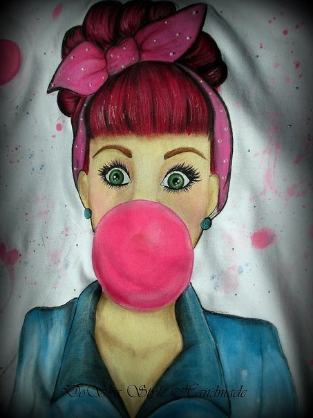 Рисованная девушка с жвачкой