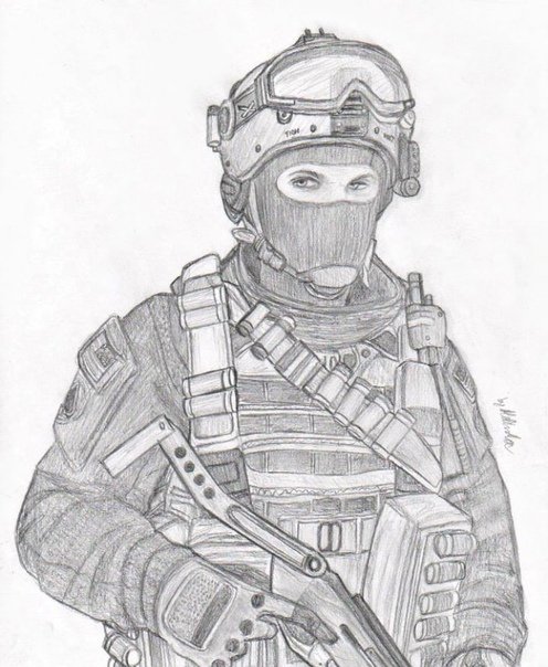Рисунок Гоуста из Call of Duty карандашом